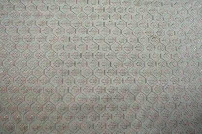 BEIGE RAW SILK WITH MULTI COLOUR EMBROIDERY FABRIC