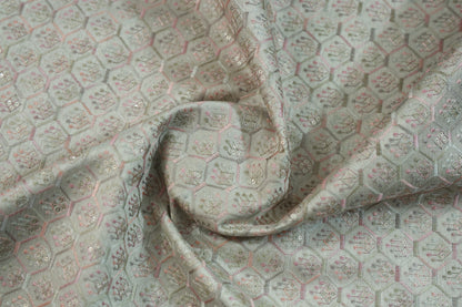 BEIGE RAW SILK WITH MULTI COLOUR EMBROIDERY FABRIC