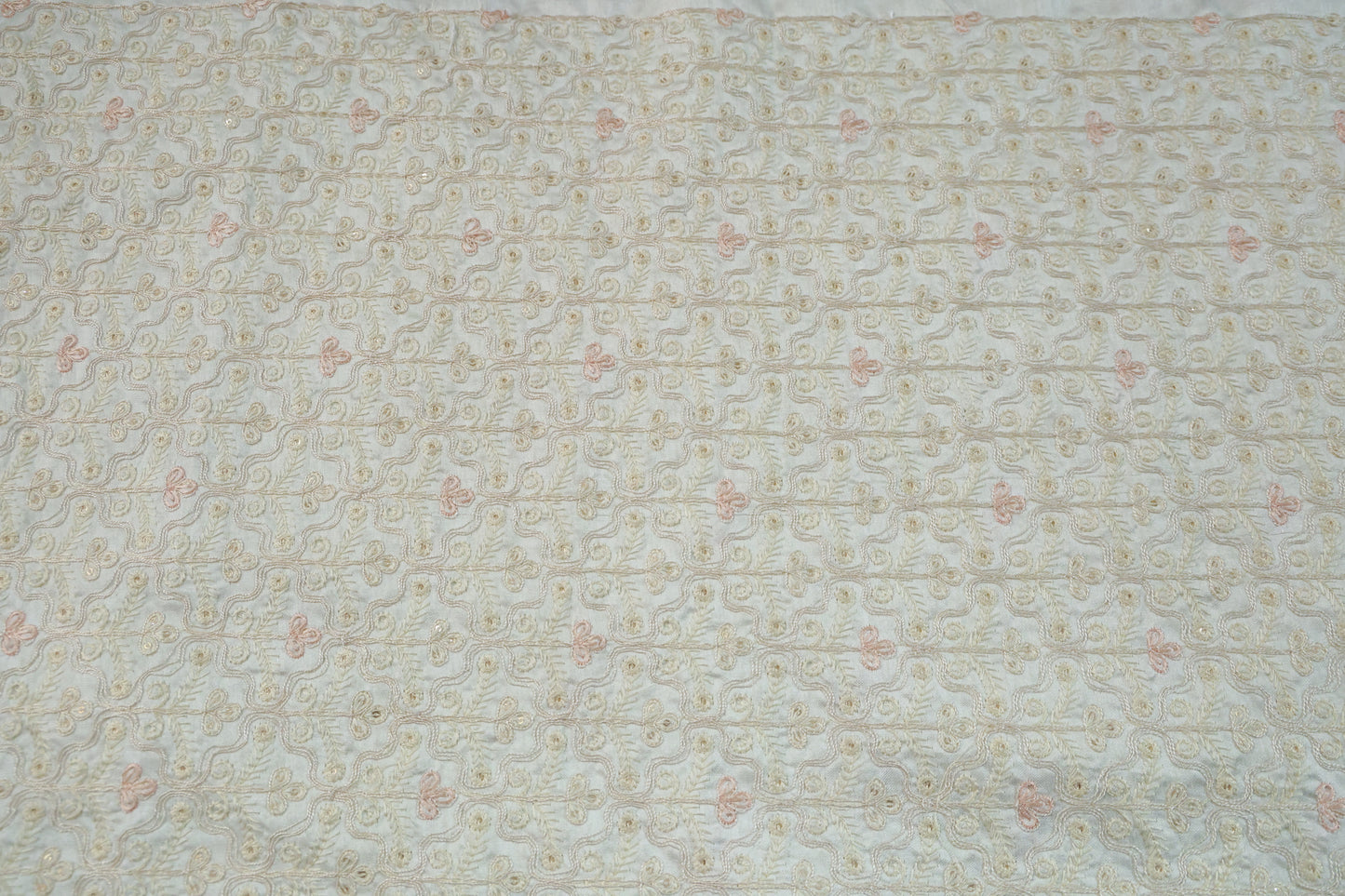CREAM RAW SILK EMBROIDER ETHNIC FABRIC