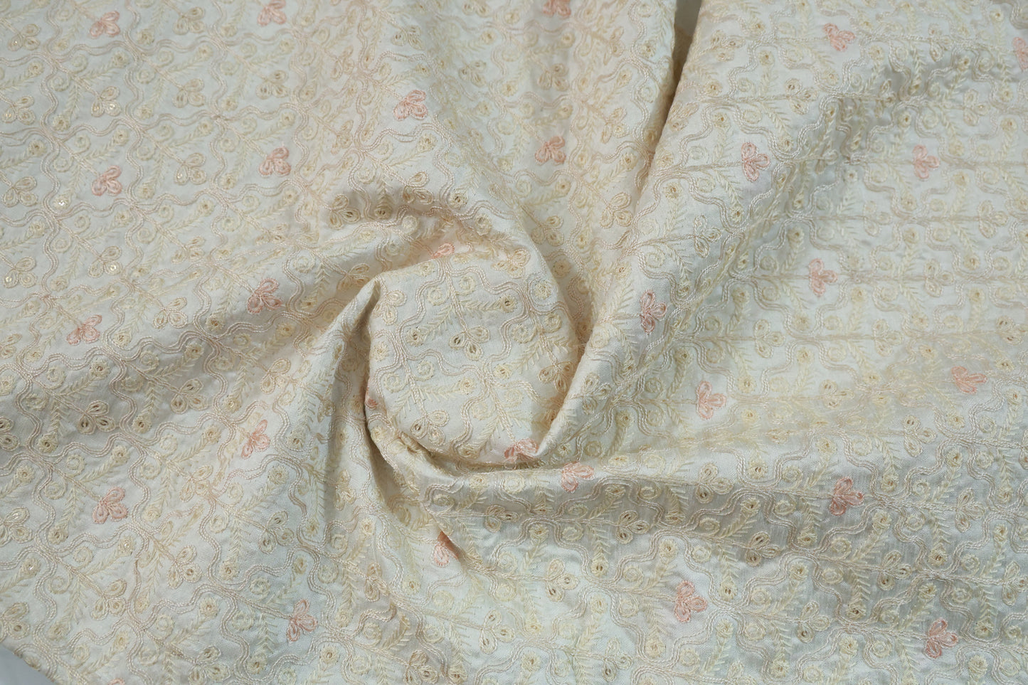 CREAM RAW SILK EMBROIDER ETHNIC FABRIC