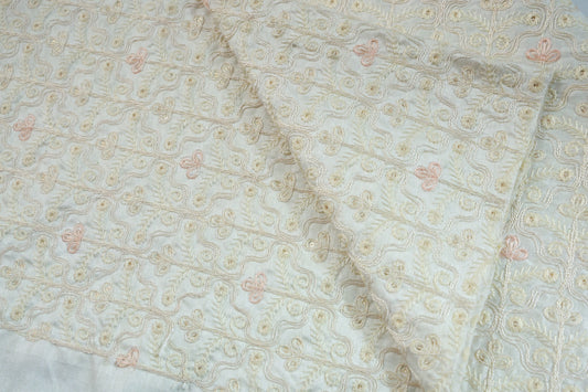 CREAM RAW SILK EMBROIDER ETHNIC FABRIC