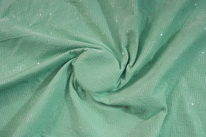 SEA GREEN VELVET EMBROIDERED ETHNIC FABRIC