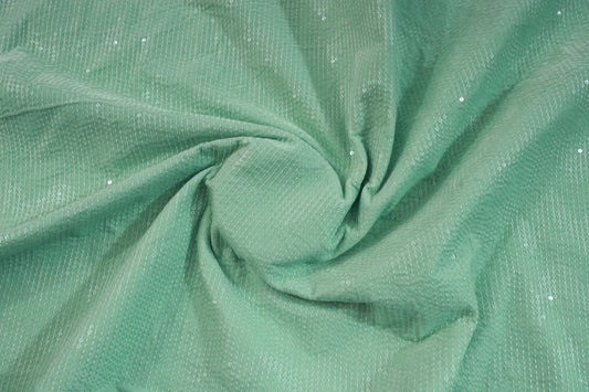 SEA GREEN VELVET EMBROIDERED ETHNIC FABRIC