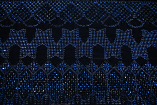 NAVY BLUE EMBROIDERED VELVET  ETHINC FABRIC