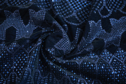 NAVY BLUE EMBROIDERED VELVET  ETHINC FABRIC