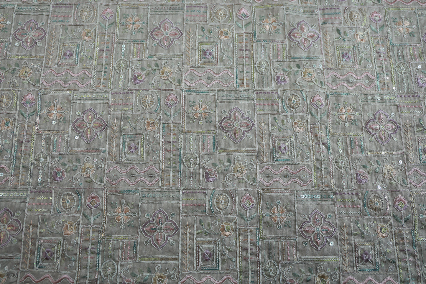 BEIGE RAW SILK EMBROIDERY ETHNIC WEAR FABRIC