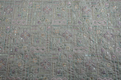 BEIGE RAW SILK EMBROIDERY ETHNIC WEAR FABRIC