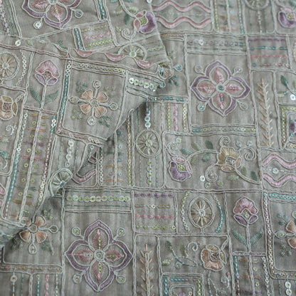 BEIGE RAW SILK EMBROIDERY ETHNIC WEAR FABRIC
