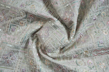 BEIGE RAW SILK EMBROIDERY ETHNIC WEAR FABRIC