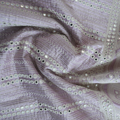 MAUVE RAW SILK EMBROIDERY ETHNIC WEAR FABRIC WITH BORDER