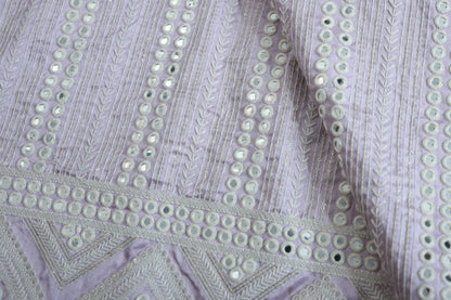 MAUVE RAW SILK EMBROIDERY ETHNIC WEAR FABRIC WITH BORDER