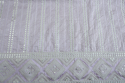 MAUVE RAW SILK EMBROIDERY ETHNIC WEAR FABRIC WITH BORDER