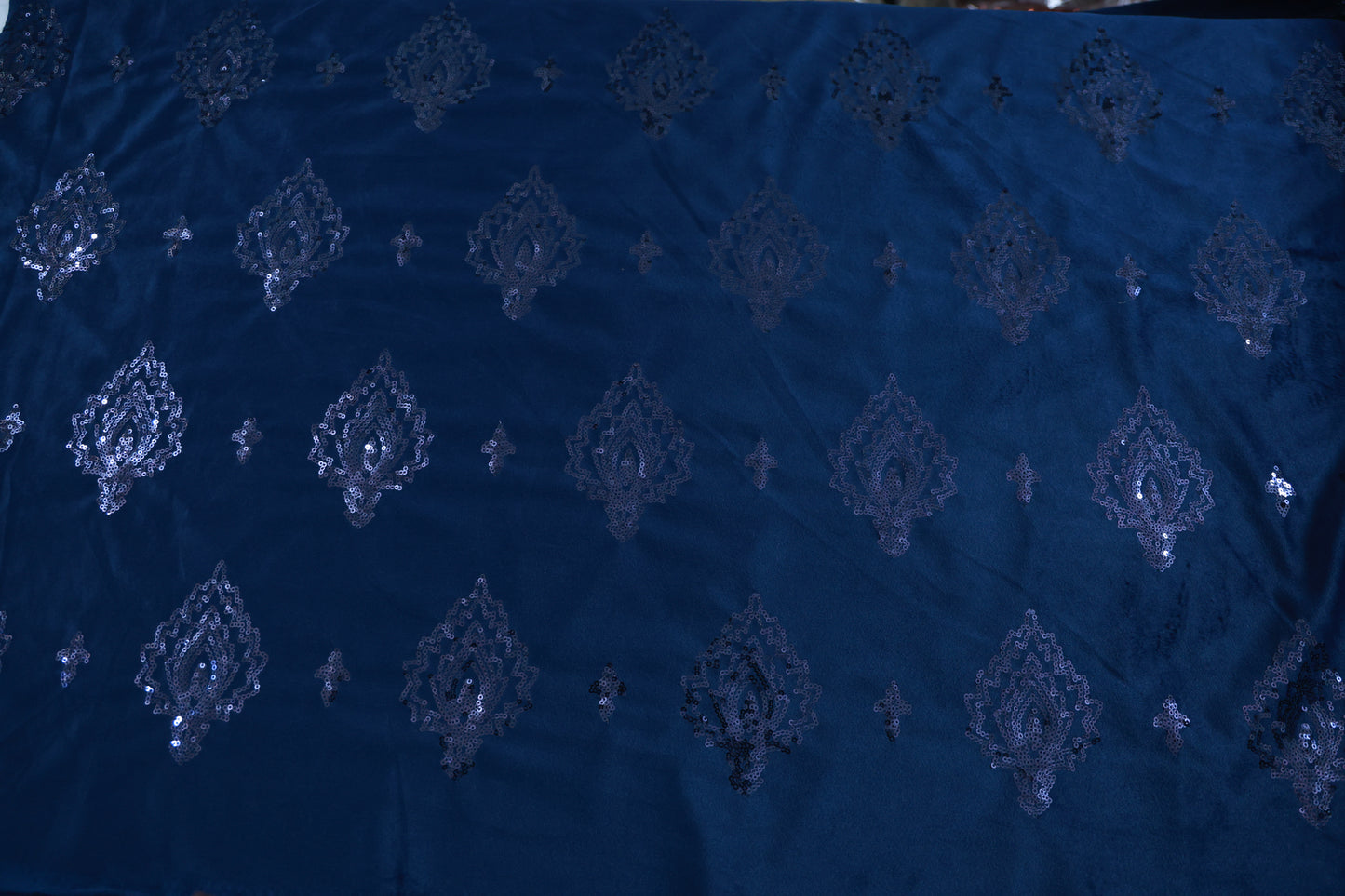 D&J BLUE VELVET EMBROIDERY FABRIC