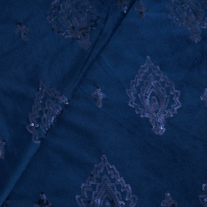 D&J BLUE VELVET EMBROIDERY FABRIC