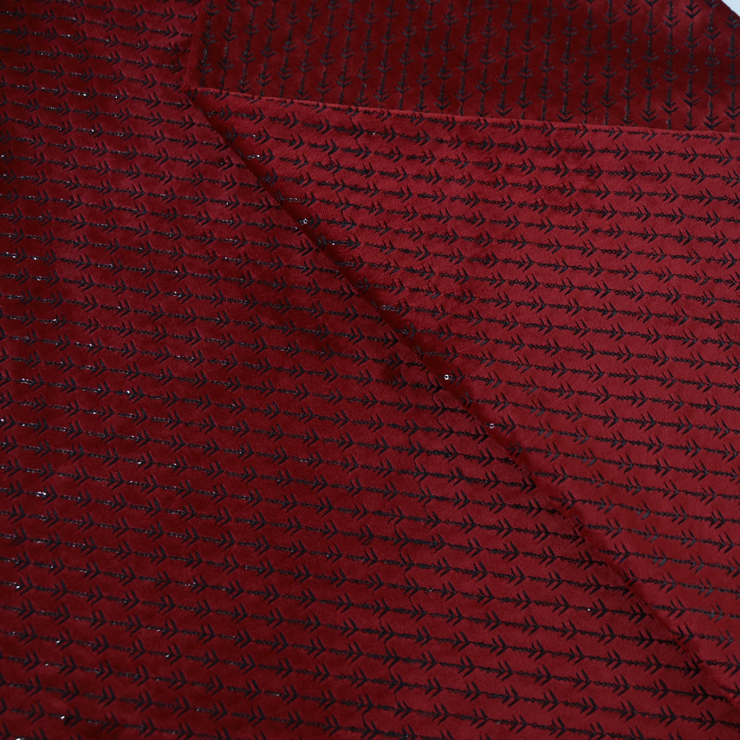 D&J RED EMBROIDERED VELVET FABRIC