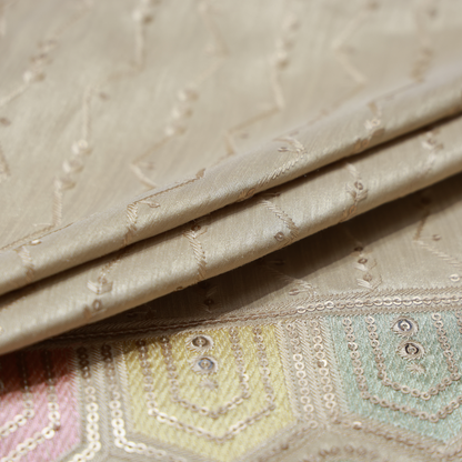 SILK BEIGE BASE WITH MULTICOLOR EMBROIDERED FABRIC