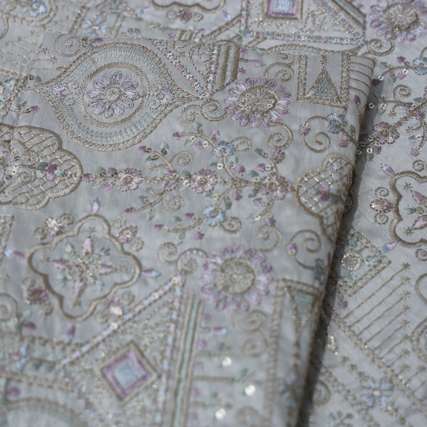 BEIGE EMBROIDERD SHERWANI FABRIC