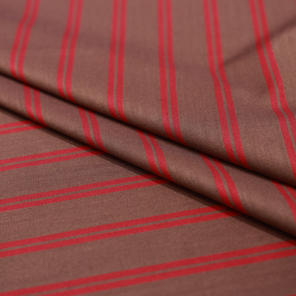 SAVILLE AND YOUNG BROWN STRIPED WOOL BLENDED SUITING FABRIC