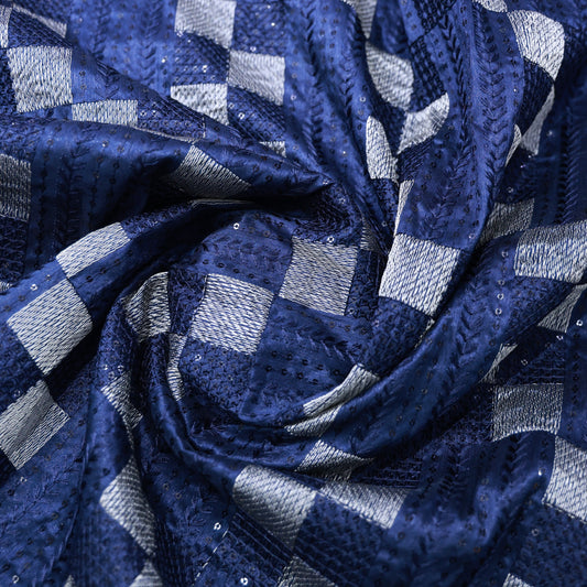 ABSOLUTO  BLUE EMBROIDERD INDOWESTERN FABRIC