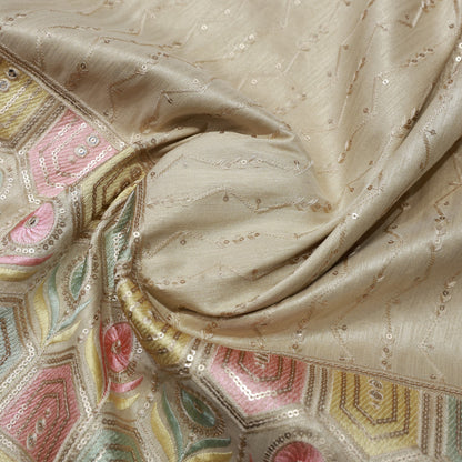 SILK BEIGE BASE WITH MULTICOLOR EMBROIDERED FABRIC