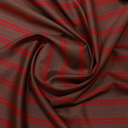 SAVILLE AND YOUNG BROWN STRIPED WOOL BLENDED SUITING FABRIC