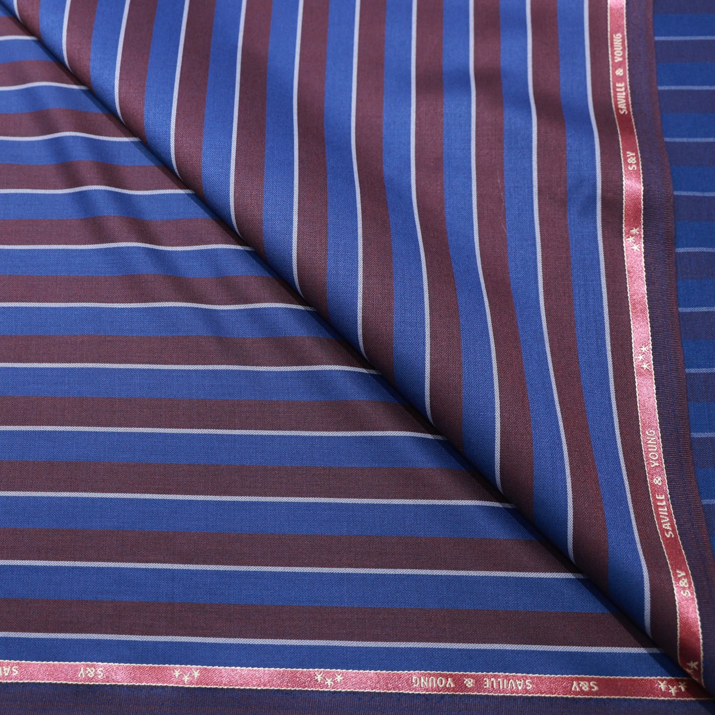 SAVILLE & YOUNG WOOL BLENDED BLUE STRIPS SUITING