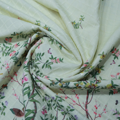 ABSOLUTO IVORY FLOWER PRINT KURTA FABRIC